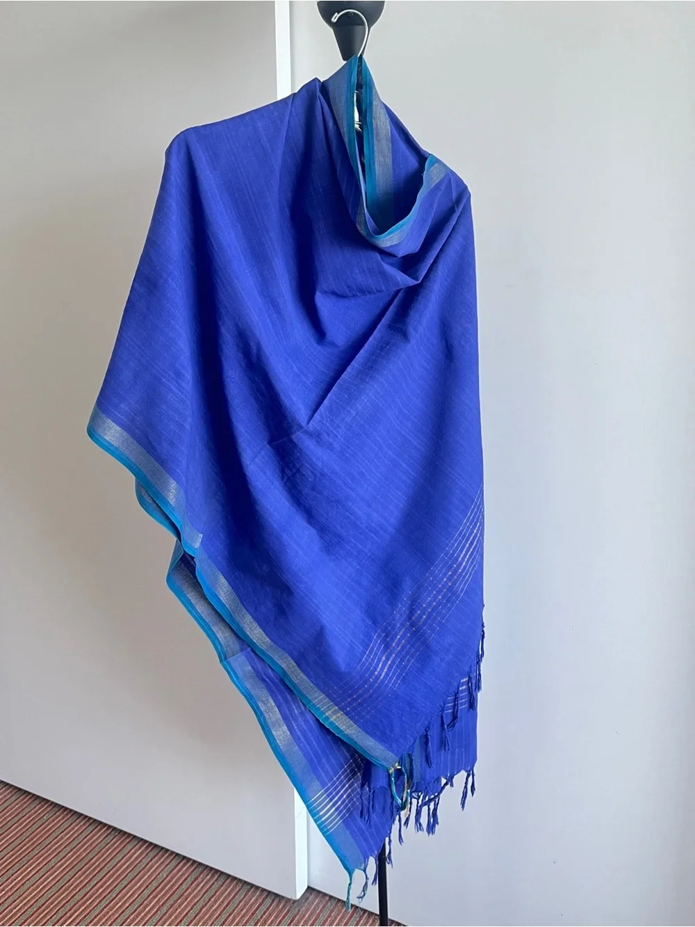 Fabindia style 100% Cotton Dupatta scarf wrap Purple Teal Green Border Gold Zari